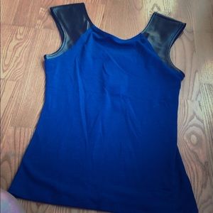 Blue top with leather accent